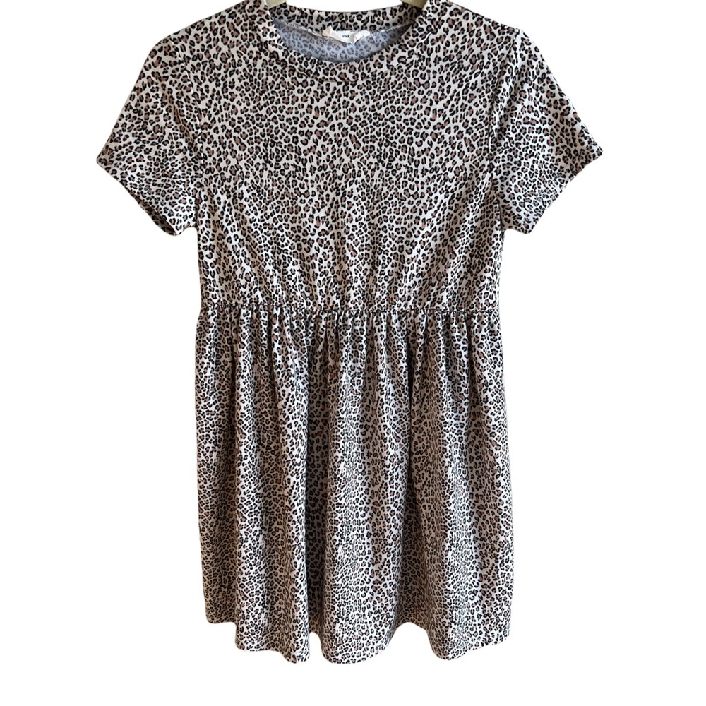 Victoria + Sophia Fit & Flare Dress Leopard Print Short Sleeve Pullover Size S